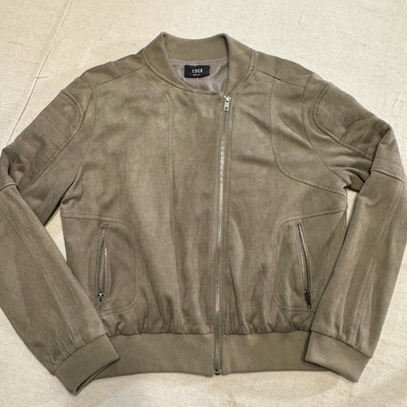 Vici Olive Green Suede Bomber Zip-Up Jacket - Picture 3 of 7